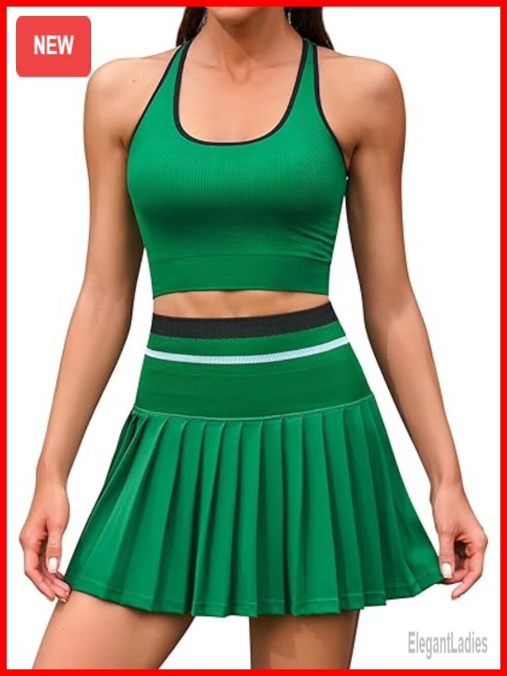 2 Piece Tennis Dress Set with Built-In Bra and Shorts, Seamless Crop Top and